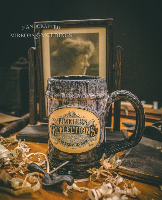 16 oz Antique Mirror Glass Coffee Mug - Timeless Reflections (Black with Silver)